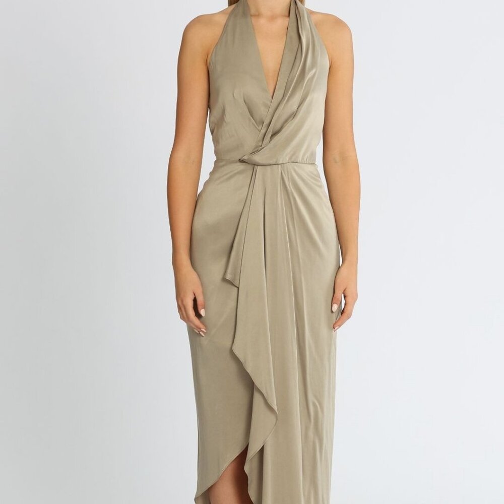 Significant Other Elaine Dress in Taupe Size Aus 12/US 8 green maxi backless